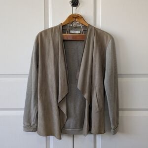Closed Cardigan Women's Small Gray Tan Goat Skin Cotton Draped Front Jacket